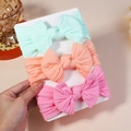 Three-piece baby headband set with large bows in mint green, light orange, and pink - 3E (Without Cardboard)