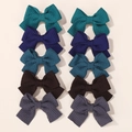 Set of 10 classic fabric bow hair clips in 5 assorted colors with waffle texture - Deep Cool Ten Pack (10CL)