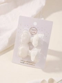 Set of two white linen butterfly hair clips for girls displayed on a premium card - Pure White Simple Style (2A-20)