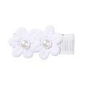 Graziosa clip per capelli con fiori in tessuto bianco e perle sintetiche per bambine - Bianco
