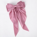 Elegant dusty pink oversized satin bow hair clip with long ribbons and smooth silky texture - Lotus root pink