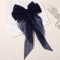 Elegant navy blue polka dot mesh bow hair clip with long ribbons for girls - Navy Blue