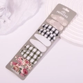 10-piece floral and plaid fabric snap hair clips set on a display card for women - Black and Green Plaid Embroidery Style (9)