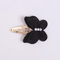 Handmade butterfly hair clip with black fabric textures and white pearls on gold base - Black