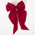 Elegant wine red large bow hair clip with long ribbons in smooth satin finish - Burgundy