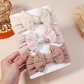 Baby-Stirnband-Set mit cremefarbenen, rosa floralen und braunen Schleifenbändern - 3B (Ohne Karton)