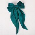 Dark green satin bow hair clip with long ribbons in elegant vintage lolita style - Dark Green