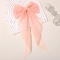 Light pink mesh hair bow clip with long streamers and polka dot pattern for girls - Light Pink