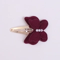 Handmade double-layered burgundy glitter fabric butterfly hair clip with white pearls - Burgundy