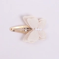 Handmade 3D cream butterfly hair clip for girls with elegant faux pearls and gold metal base - Off White