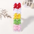 Set de 10 gomas de pelo con lazos de cinta de falla para niñas en tarjeta de cartón - Surtido Rojo Blanco Amarillo Verde Rosa (2820-1)