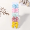 Set de 10 gomas para el pelo con lazos de cinta de colores para niñas en cartón - Surtido Azul Rosa Verde Loto Amarillo (2820-2)