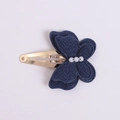 Handmade butterfly hair clips with navy blue fabric and white faux pearls - Indigo Blue