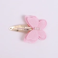 Pink fabric butterfly hair clips with shimmering texture and white pearls on gold base - Light Pink