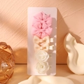 6-piece handmade fabric hair clip set with pink and beige bows and white roses - Pink and White Style (6I)