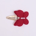Double-layered red fabric butterfly hair clips with three pearls for toddlers - Red