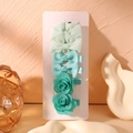 Handmade mint and teal fabric bow hair clips set for girls on white display card - Mint Blue Style (6M)