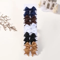 Set de 10 gomas de pelo con lazo de cinta de falla para niñas en tarjeta de exhibición - Surtido Vintage Marino Marrón Negro Blanco Oro (2820-8)