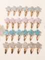 Set of 24 glitter flower hair clips for girls in silver, pink, blue, and gold colors - 24pcs Glitter Flower Display Set / 3039-24B