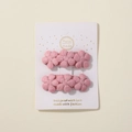 Set di fermagli per capelli con fiori in tessuto rosa per bambini con tre fiori ricamati - Stile Tre Piccoli Fiori (2A-8) / Rosa