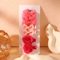Handmade 6-piece girl's hair clip set with pink bows and red fabric rose flowers - Pink Series Style (6F)