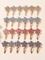 Dettaglio dei fermagli per capelli a fiore glitterati in oro, argento, rosso e viola - 3039-24C