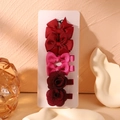6-delige set haarspeldjes voor meisjes met strikken en stoffen rozen op displaykaart - Donkerrood en Roze Stijl (6H)