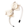 Sparkly beige bow headband with golden glitter for kids, handcrafted ribbon accessory - Cream White (21)