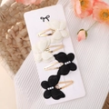 Lot de 4 barrettes à nœud double épaisseur avec perles en crème et noir élégant - Combinaison Beige Blanc Noir (7)