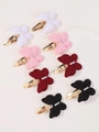 Set of 8 double-layered fabric butterfly hair clips with elegant pearls in 4 colors - White Pink Red Black Combination (8C)