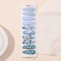 10-piece floral fabric hair clip set with blue and purple patterns on display card - Light Blue Floral and Plaid Style (10M)