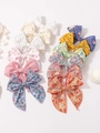 Set of 10 floral and polka dot cotton bow hair clips for baby girls in pastel colors - 12B Style