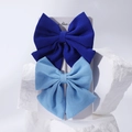 Lot de deux grandes barrettes à nœud en satin bleu roi et bleu ciel pour filles - Pinces à Cheveux Nœud (FJ396-2L) / Bleu Royal et Bleu Ciel