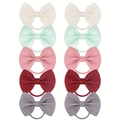 10-piece set of kids colorful bow hair ties in ribbon fabric with high elasticity - Five Color Combo Style (10B)