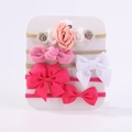 Lot de 5 bandeaux bébé avec nœuds en velours côtelé et fleurs décoratives roses - Ensemble de Bandeaux Ruban Nervuré Rouge Rose et Floral (5I)