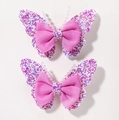 Roze en paarse vlinder haarspeldjes met pailletten en linten strikjes voor meisjes - Roze Paars