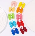 Set of ten colorful kids bow hair ties made from high-quality ribbed ribbon fabric - Ten Color Combo Style (20B)