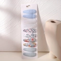Set of 10 floral and solid color fabric drop-shaped hair clips on white card holder - Blue and White Floral and Solid Style (10E)
