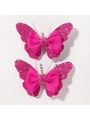 Fuchsia glitter butterfly hair clips set with ribbed fabric bows for children - Rose Red