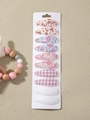 Set di 10 mollette per capelli a goccia con motivi floreali e a scacchi per bambine - Stile Rosa con Margherite e Quadri (10V)