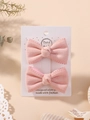 Pink waffle texture lace bow hair clip set of two on a display card for girls - Waffle Fabric Style / Pink Waffle