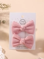 Two-piece pink corduroy bow hair clips for girls on white display card with lace background - Corduroy Fabric Style / Pink Corduroy