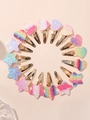 Set mit 16 Glitzer Haarspangen Herz und Stern für Mädchen in bunten Regenbogenfarben - Gemischte Stile (16B)