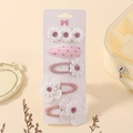 5-piece set of pink and white embroidered daisy hair clips for girls on display card - Style 5B