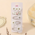 5-piece set of white daisy fabric hair clips with lace and floral embroidery detail - Style 5D