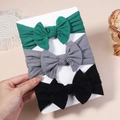 Three-piece baby bow headband set in forest green, graphite gray, and black ribbed cotton - Forest Green/Graphite Gray/Black