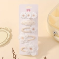 Handmade daisy embroidery hair clip set for girls in beige and floral fabric - Style 5C