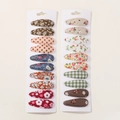 Set of 20 cute floral and checkered fabric BB hair clips displayed on white cards - Floral Gingham Multicolor (20F)