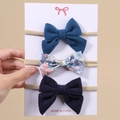 Dreiteiliges Baby-Stirnband-Set mit Schleifen aus Samt, Cord und geblümtem Stoff - Stil 3I