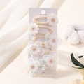 Daisy flower hair clip set with white embroidery and cream woven base on card - Style 6F